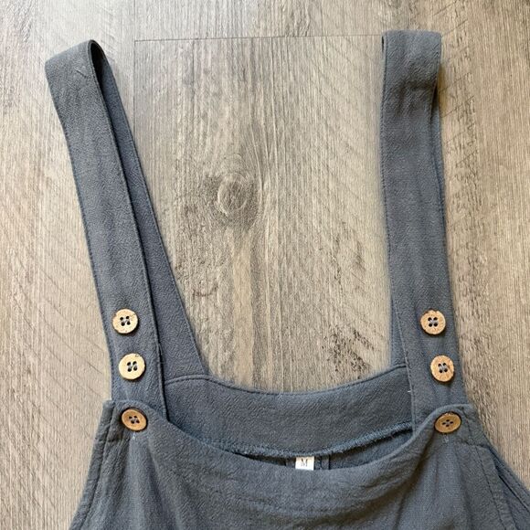 Romper Overalls Adjustable Boho Rayon Linen Blue Gray Medium - Picture 6 of 12